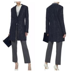 Elie Tahari Pam Leather-Trimmed Metallic Coat Jacket Medium